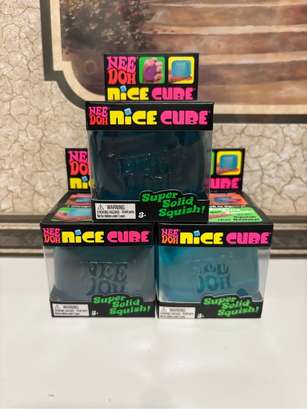 Nee Doh Nice Cube Super Solid Squish - Blue lot of 3